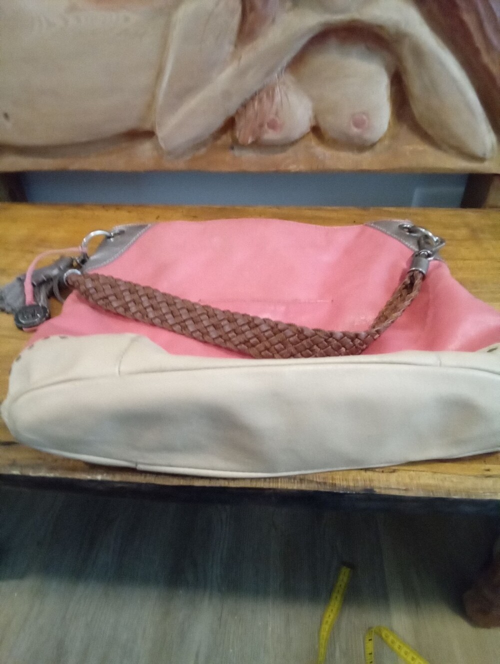 The Sak Vintage Colorblock Hobo Bag Pink, Beige, Silver Brown Braided Strap - Picture 5 of 13